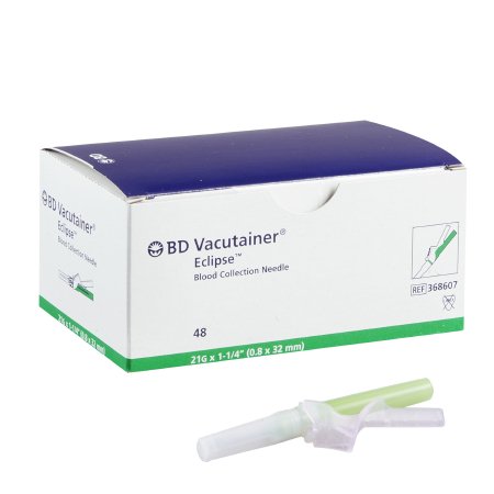 BD BD Vacutainer® Eclipse™ Blood Collection Needle 21 Gauge 1-1/4 Inch Needle Length Safety Needle Without Tubing Sterile - Box of 48 - 368607-BX