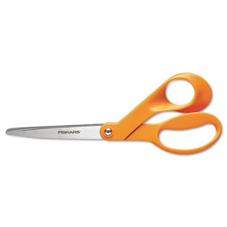 Fiskars® Home and Office Scissors, 8" Long, 3.5" Cut Length, Orange Offset Handle - Each - FSK-1945101052-EA
