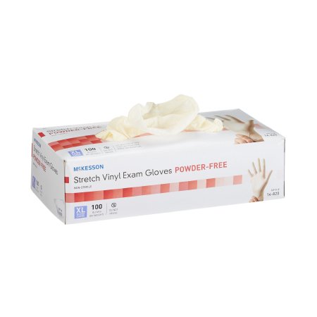 McKesson Exam Glove McKesson X-Large NonSterile Stretch Vinyl Standard Cuff Length Smooth Ivory Not Rated - Box of 100 - 14-820-BX