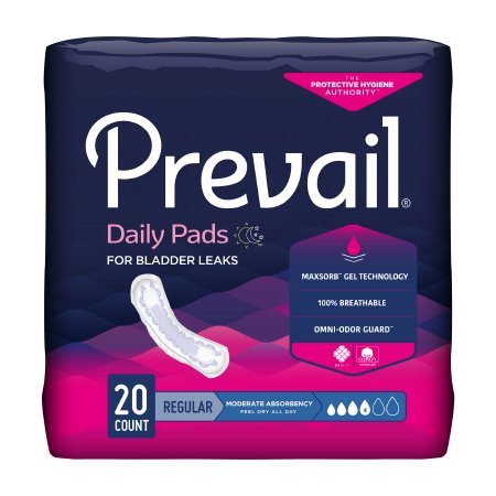First Quality Bladder Control Pad Prevail® Daily Pads 9-1/4 Inch Length Moderate Absorbency Polymer Core One Size Fits Most - Bag of 20 - BC-012-BG