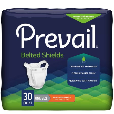 First Quality Unisex Adult Incontinence Belted Undergarment Prevail® Belted Shields Belted One Size Fits Most Disposable Light Absorbency - Case of 120 - PV-324-CS