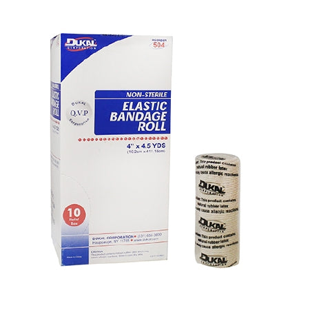 Dukal Elastic Bandage Dukal™ 4 Inch X 5 Yard Clip Detached Closure Tan NonSterile Standard Compression - Case of 50 - 504-CS