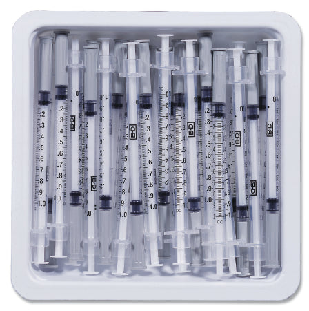 BD Safety Allergy Tray SafetyGlide™ 1 mL 1/2 Inch 27 Gauge Sliding Safety Needle Regular Wall - Case of 1000 - 305950-CS