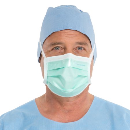 O&M Halyard Inc Surgical Mask Halyard Anti-fog Adhesive Film Pleated Tie Closure One Size Fits Most Green NonSterile Not Rated Adult - Case of 300 - 49215-CS