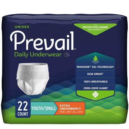 First Quality Unisex Youth Absorbent Underwear Prevail® Daily Underwear Pull On with Tear Away Seams Small Disposable Moderate Absorbency - Pack of 22 - PV-511-PK