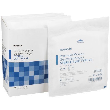 McKesson Gauze Sponge McKesson 4 X 4 Inch 2 per Pack Sterile 12-Ply Square - Box of 25 - 16-42442-BX