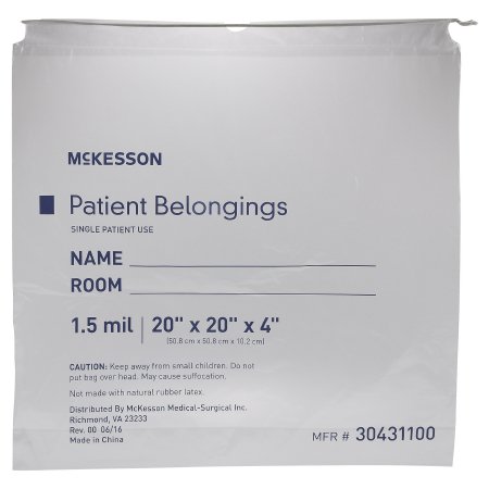 McKesson Patient Belongings Bag McKesson 4 X 20 X 20 Inch Polyethylene Drawstring Closure Clear - Pack of 25 - 30431100-PK