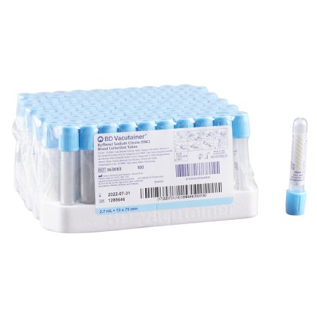 BD BD Vacutainer® Plus Venous Blood Collection Tube Coagulation Tube Sodium Citrate Additive 13 X 75 mm 2.7 mL Light Blue BD Hemogard™ Closure Plastic Tube - Box of 100 - 363083-BX