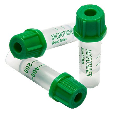 BD BD Microtainer® Capillary Blood Collection Tube Plasma Tube Lithium Heparin Additive 15.3 X 46 mm 200 µL to 400 µL Green BD Microgard™ Closure Plastic Tube - Case of 200 - 365965-CS