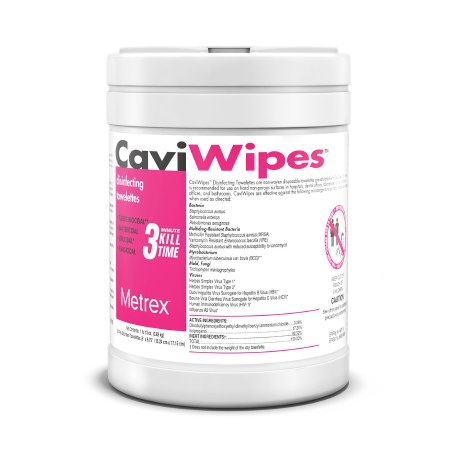 Metrex Research CaviWipes™ Surface Disinfectant Premoistened Alcohol Based Manual Pull Wipe 160 Count Canister Alcohol Scent NonSterile - Case of 12 - 13-1100-CS