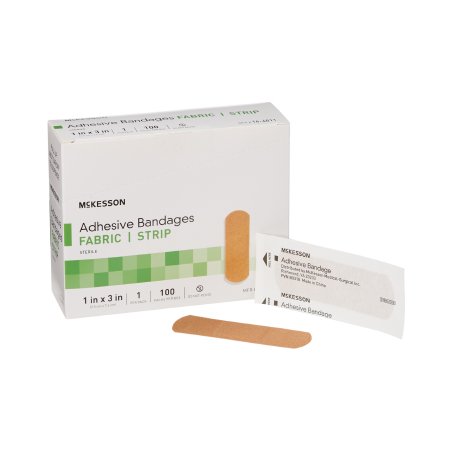 McKesson Adhesive Strip McKesson 1 X 3 Inch Fabric Rectangle Tan Sterile - Box of 100 - 16-4811-BX