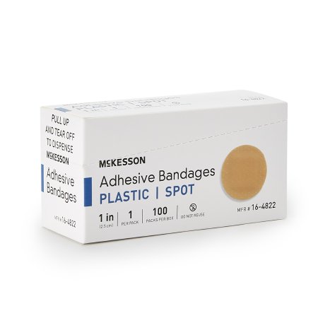 McKesson Adhesive Spot Bandage McKesson 1 Inch Plastic Round Tan Sterile - Box of 100 - 16-4822-BX