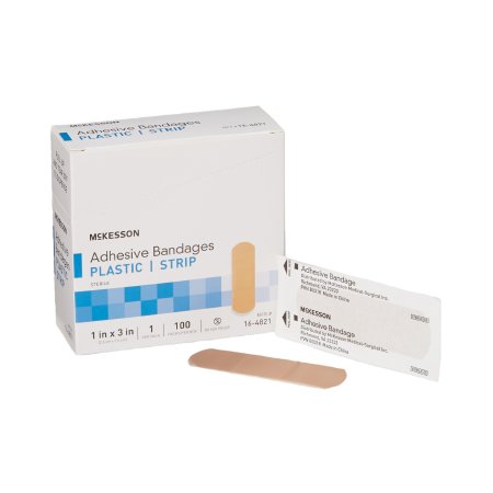 McKesson Adhesive Strip McKesson 1 X 3 Inch Plastic Rectangle Tan Sterile - Case of 2400 - 16-4821-CS