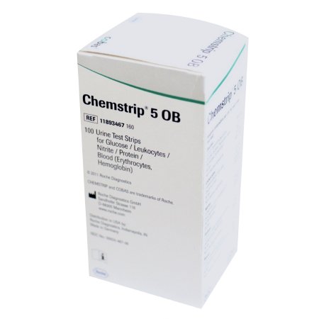 Roche Diagnostics Reagent Test Strip Chemstrip® Blood, Glucose, Leukocytes, Nitrite, Protein For Urisys 1100 100 per Bottle - Case of 6 - 11893467160-CS