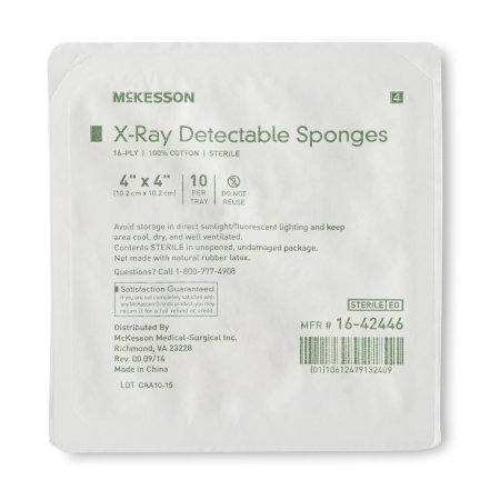 McKesson Gauze Sponge McKesson 4 X 4 Inch 10 per Tray Sterile 16-Ply Square - TR/1 - 16-42446-TR