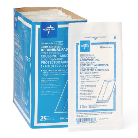 Medline Abdominal Pad 5 X 9 Inch 1 per Pack Sterile Rectangle - Box of 25 - NON21450-BX