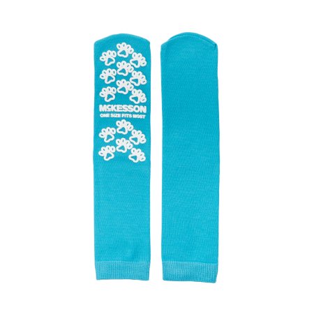McKesson Slipper Socks McKesson Paw Prints® One Size Fits Most Teal Above the Ankle - Pair - 40-1069-PR