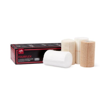 Medline 4 Layer Compression Bandage System FourFlex® Multiple Sizes Self-Adherent / Tape Closure Tan / White NonSterile 30 to 40 mmHg - Case of 8 - MSC4400-CS