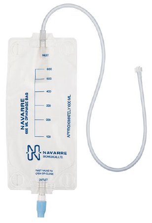 Bard Peripheral Vascular Gravity Drainage Bag Navarre® 600 mL Sterile Luer Connector Barrier - Case of 10 - NDB600-CS