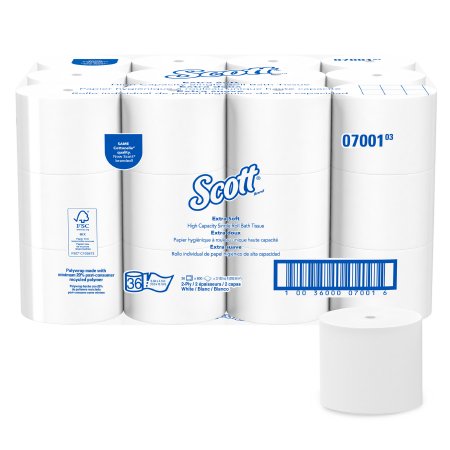 Kimberly Clark Toilet Tissue Scott® Essential Extra Soft White 2-Ply Standard Size Coreless Roll 800 Sheets 3-9/10 X 4 Inch - Case of 36 - 07001-CS