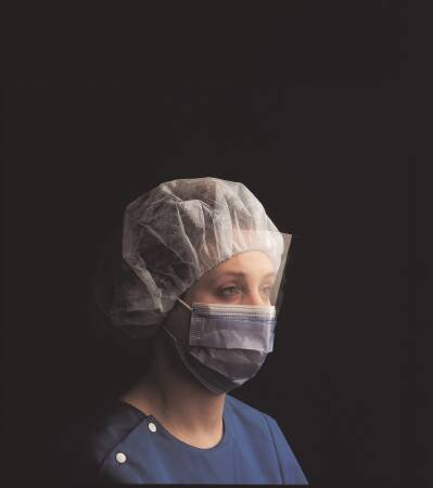 Busse Hospital Disposables Procedure Mask with Eye Shield Pleated Earloops One Size Fits Most Blue NonSterile Not Rated Adult - Case of 100 - 373-CS