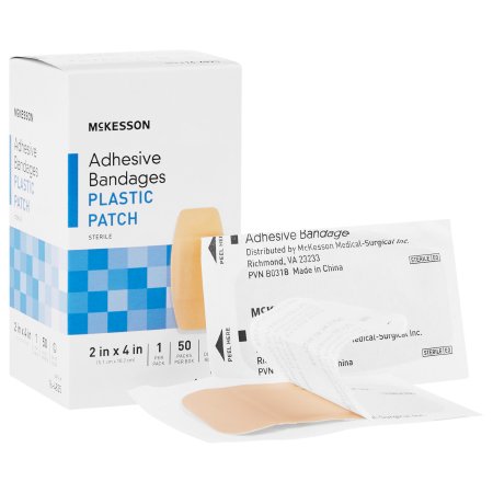 McKesson Adhesive Strip McKesson 2 X 4 Inch Plastic Rectangle Tan Sterile - Box of 1 - 16-4825-BX