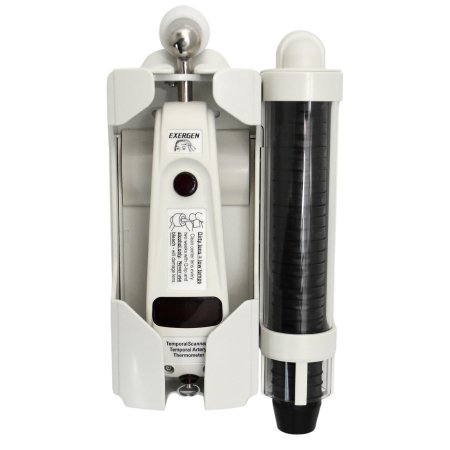 Exergen Keyless Locking Wall Mount Exergen® Holder plus integrated cap dispenser shown with caps For TAT-5000 Temporal Thermometer and Caps - Each - 134306-EA
