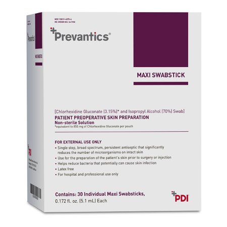 Professional Disposables Impregnated Swabstick Prevantics® Maxi 3.15% / 70% Strength CHG (Chlorhexidine Gluconate) / Isopropyl Alcohol Individual Packet NonSterile - Case of 300 - S41950-CS