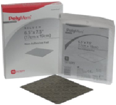 Ferris Manufacturing Silver Foam Dressing PolyMem® Silver 6-1/2 X 7-1/2 Inch Square Sterile - Case of 15 - 1077-CS