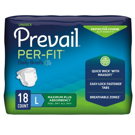 First Quality Unisex Adult Incontinence Brief Prevail® Per-Fit® Large Disposable Heavy Absorbency - Case of 72 - PF-013/1-CS