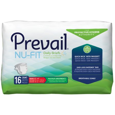 First Quality Unisex Adult Incontinence Brief Prevail® Nu-Fit® Medium Disposable Heavy Absorbency - Pack of 1 - NU-012/1-PK