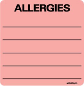 Precision Dynamics Pre-Printed Label Barkley® Allergy Alert Fluorescent Red Allergies Black Alert Label 2-1/2 X 2-7/16 Inch - Roll of 1 - MV05FR1435-RL