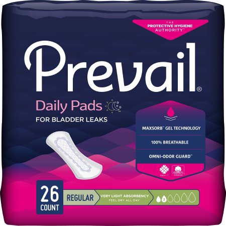 First Quality Bladder Control Pad Prevail® Daily Liner 7-1/2 Inch Length Light Absorbency Polymer Core Small - Bag of 26 - PV-926-BG