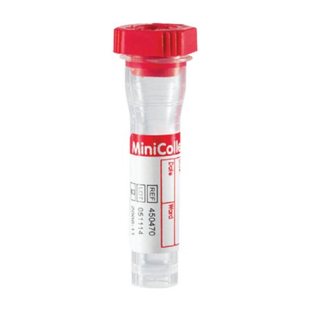 Greiner Bio-One MiniCollect® Capillary Blood Collection Tube Serum Tube Clot Activator Additive 11 X 40 mm 1 mL Red Rubber Cross-Section Cap Polypropylene Tube - Case of 1000 - 450470-CS