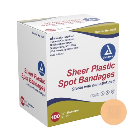 Dynarex Adhesive Spot Bandage Dynarex® 7/8 Inch Plastic Round Tan Sterile - Case of 48 - 3607-CS