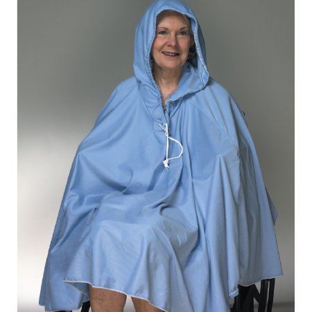 Skil-Care Shower Poncho with Hood Blue One Size Fits Most Over-the-Head Drawstring Closure Unisex - Each - 909140-EA