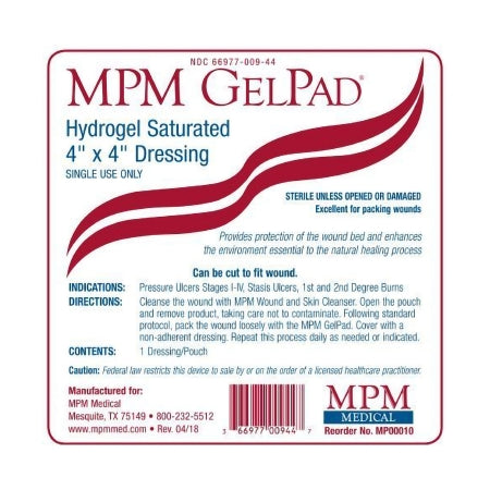 MPM Medical Hydrogel Wound Dressing GelPad® 4 X 4 Inch Square Sterile - Case of 100 - MP00010-CS