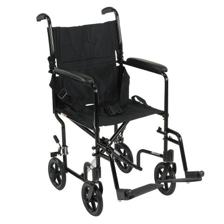 Drive Medical Lightweight Transport Chair Aluminum Frame with Black Finish 300 lbs. Weight Capacity Fixed Height / Padded Arm Black Upholstery - Each - ATC17-BK-EA