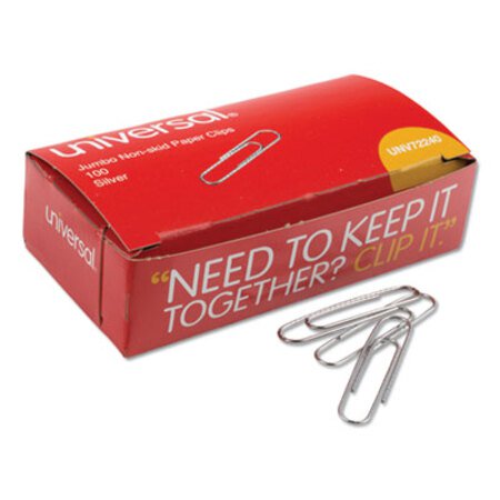Universal® Paper Clips, Jumbo, Nonskid, Silver, 100 Clips/Box, 10 Boxes/Pack - Pack of 1 - UNV-72240-PK