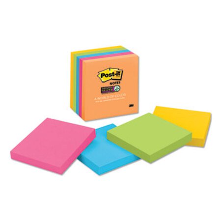 Post-it® Notes Super Sticky Pads in Energy Boost Collection Colors, 3" x 3", 90 Sheets/Pad, 5 Pads/Pack - Pack of 1 - MMM-6545SSUC-PK