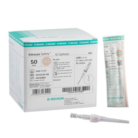 B. Braun Peripheral IV Catheter Introcan Safety® 20 Gauge 1 Inch Sliding Safety Needle - Each - 4252543-02-EA
