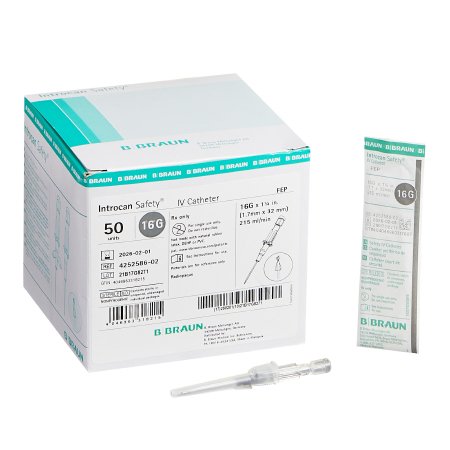 B. Braun Peripheral IV Catheter Introcan Safety® 16 Gauge 1.25 Inch Sliding Safety Needle - Each - 4252586-02-EA