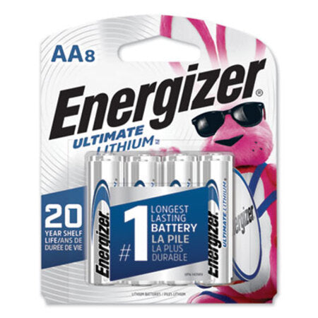 Energizer® Ultimate Lithium AA Batteries, 1.5 V, 8/Pack - Pack of 8 - EVE-L91SBP8-PK