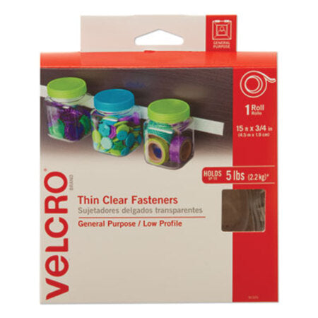 Velcro® Brand Sticky-Back Fasteners, Removable Adhesive, 0.75" x 15 ft, Clear - Roll of 1 - VEK-91325-RL