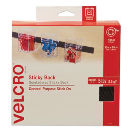 Velcro® Brand Sticky-Back Fasteners, Removable Adhesive, 0.75" x 30 ft, Black - Roll of 1 - VEK-91137-RL