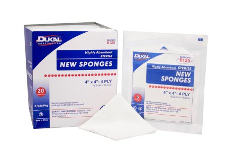 Dukal Nonwoven Sponge Dukal™ 4 X 4 Inch 5 per Pack Sterile 4-Ply Square - Case of 160 - 6125-CS