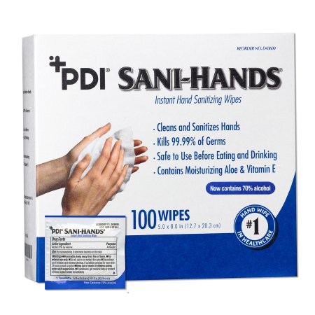 Professional Disposables Hand Sanitizing Wipe Sani-Hands® 100 Count Ethyl Alcohol Wipe Individual Packet - Box of 100 - D43600-BX