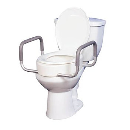 Patterson Medical Supply Elongated Raised Toilet Seat with Arms drive™ 3-1/2 Inch Height White 300 lbs. Weight Capacity - Each - 554888-EA