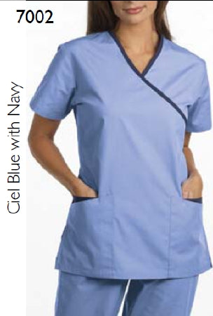 Fashion Seal Uniforms Scrub Shirt Small Ceil Blue / Navy 2 Pockets Short Set-In Sleeve Female - Each - 7002-S-EA