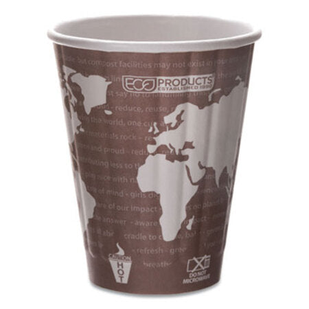 Eco-Products® World Art Renewable and Compostable Insulated Hot Cups, PLA, 8 oz, 40/Pack, 20 Packs/Carton - CT/1 - ECO-EPBNHC8WD-CT